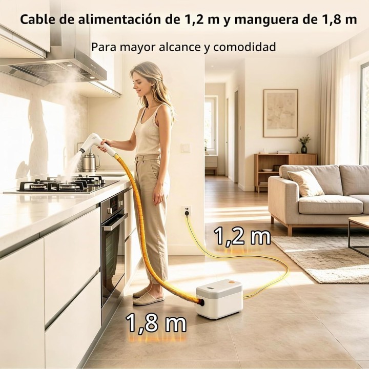 Vaporeta limpieza hogar 1200W, limpiador de vapor portátil 4,5 bares, depósito 850 ml y 120 °C