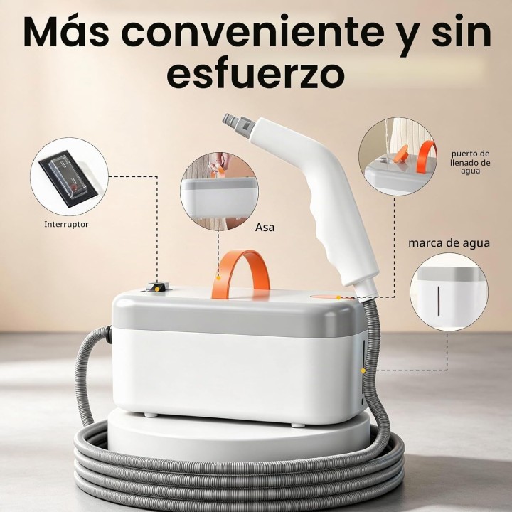 Vaporeta limpieza hogar 1200W, limpiador de vapor portátil 4,5 bares, depósito 850 ml y 120 °C
