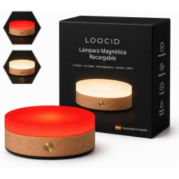 Lámpara Luz Roja Nocturna Recargable Magnética USB-C, Luz Cálida Regulable, Acabado Madera