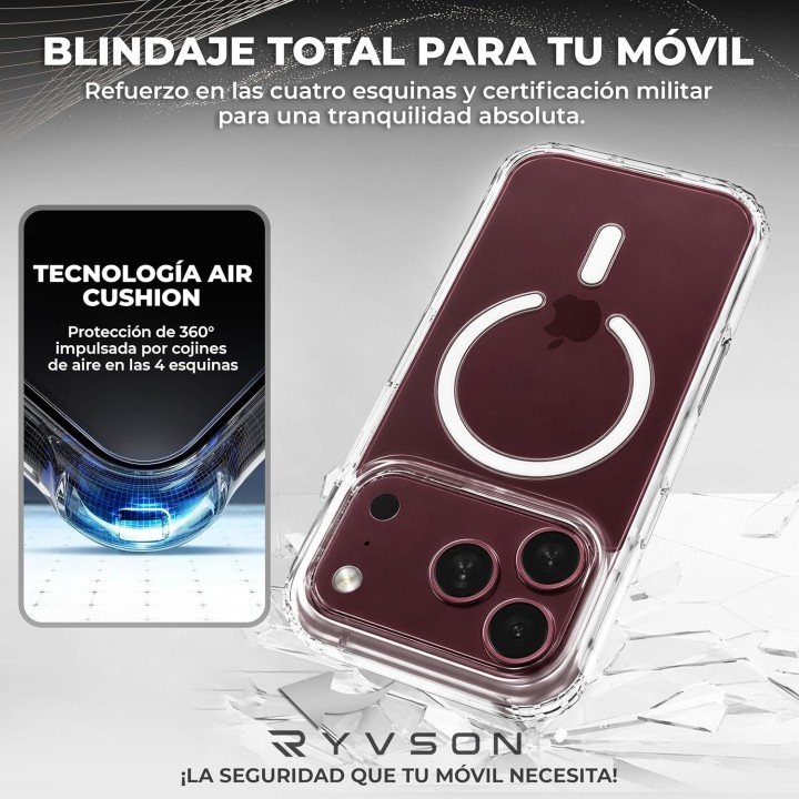 Ryvson Pack funda magnética transparente + cristal templado  para iPhone 18 Pro