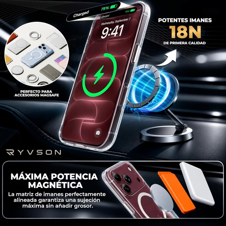 Ryvson Pack funda magnética transparente + cristal templado  para iPhone 18 Pro