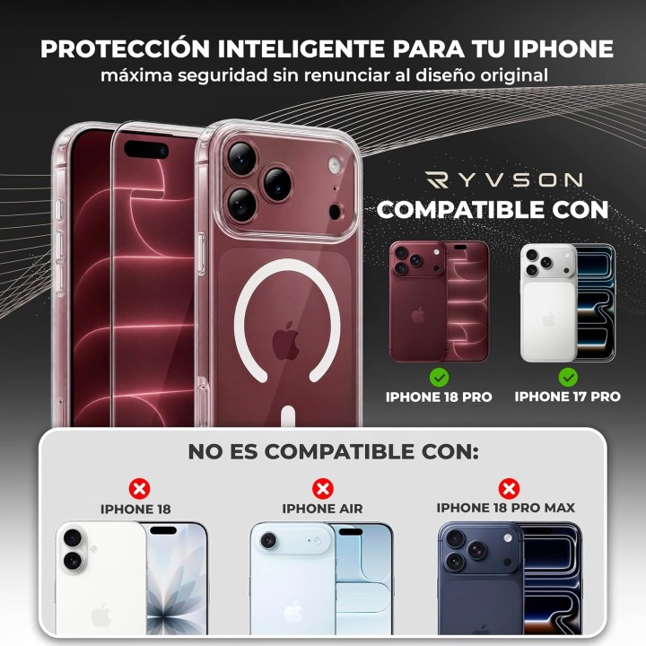 Ryvson Pack funda magnética transparente + cristal templado  para iPhone 18 Pro